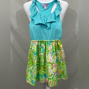 Lilly Pulitzer Aqua and Lime Ruffle Dress